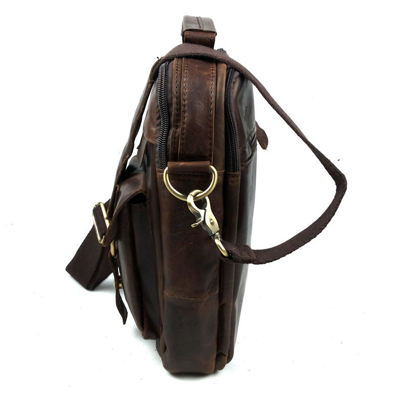 Thumbnail: Men Crazy Horse Leather Vintage Coffee Front Pocket Shoulder Tote Briefcas