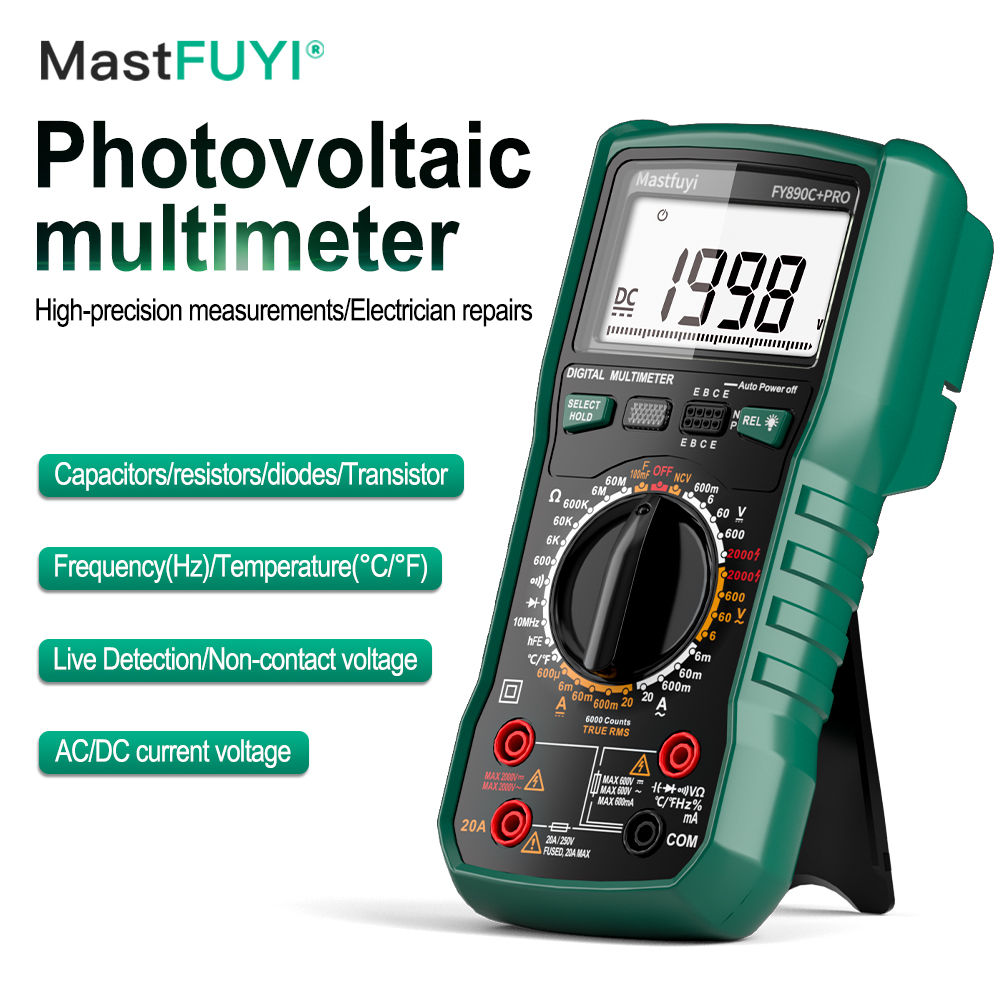 MASTFUYI PV Multimeter 6000 Count, AC/DC Voltage RMS, Intelligent Detection,