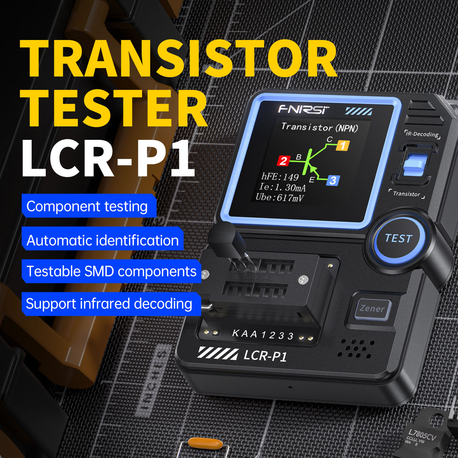 FNIRSI LCR-P1 Transistor Tester Diode Triode Capacitance Resistance Meter LCR ES