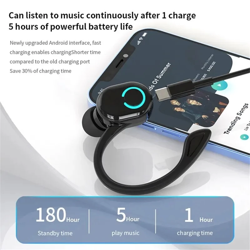 Thumbnail: Bluetooth 5.2 Business Wireless Headphone Ear-Hook Mini HIFI Bass Noise Cancelli