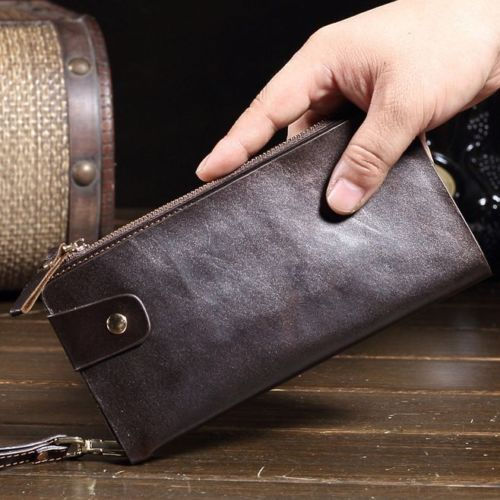 Thumbnail: Men Oil Wax Leather ID Credit Card Holder Wrist Clutch Coin Purse Wallet Pocket