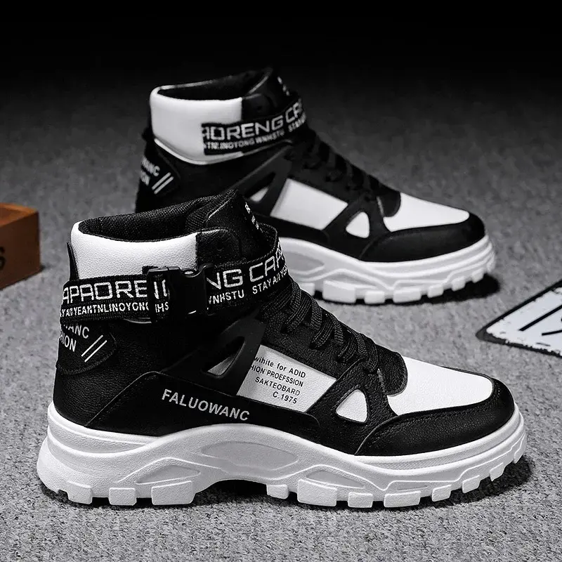 Thumbnail: Fashion Men Leather Shoes 2024 Trends Motorcycle Boots Chelsea High Top Boots Wa
