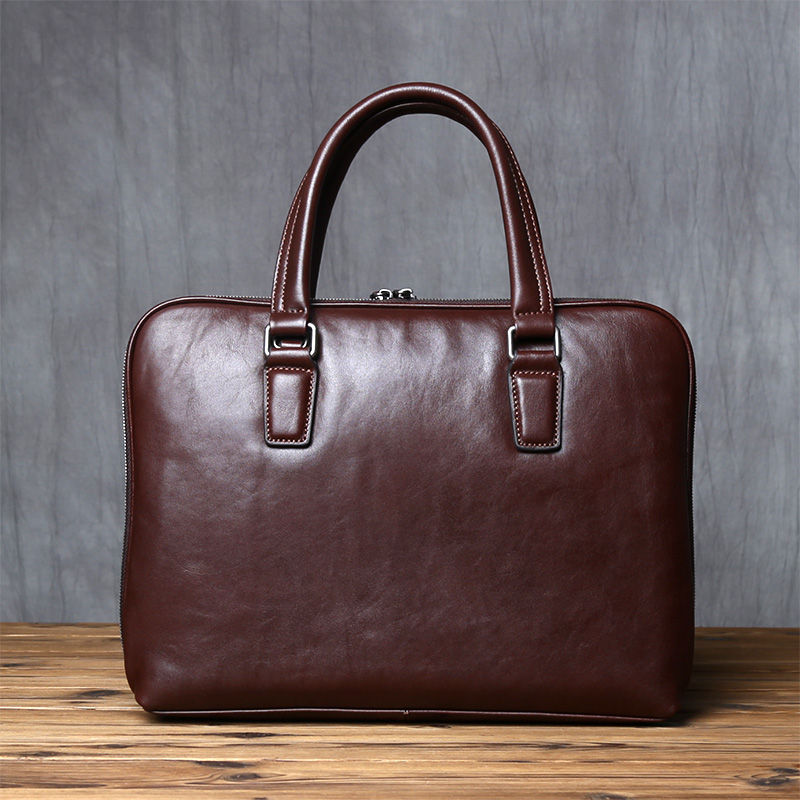 Thumbnail: Vintage Men's Briefcase Top Layer Cowhide Casual Handbag Leather Business Should