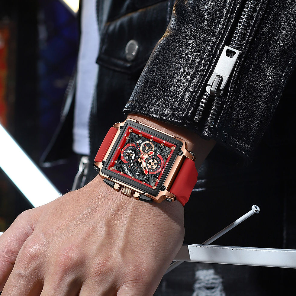Thumbnail: CRRJU Fashion Sports Watches with Large Dial Unique RectangularHollow Design 