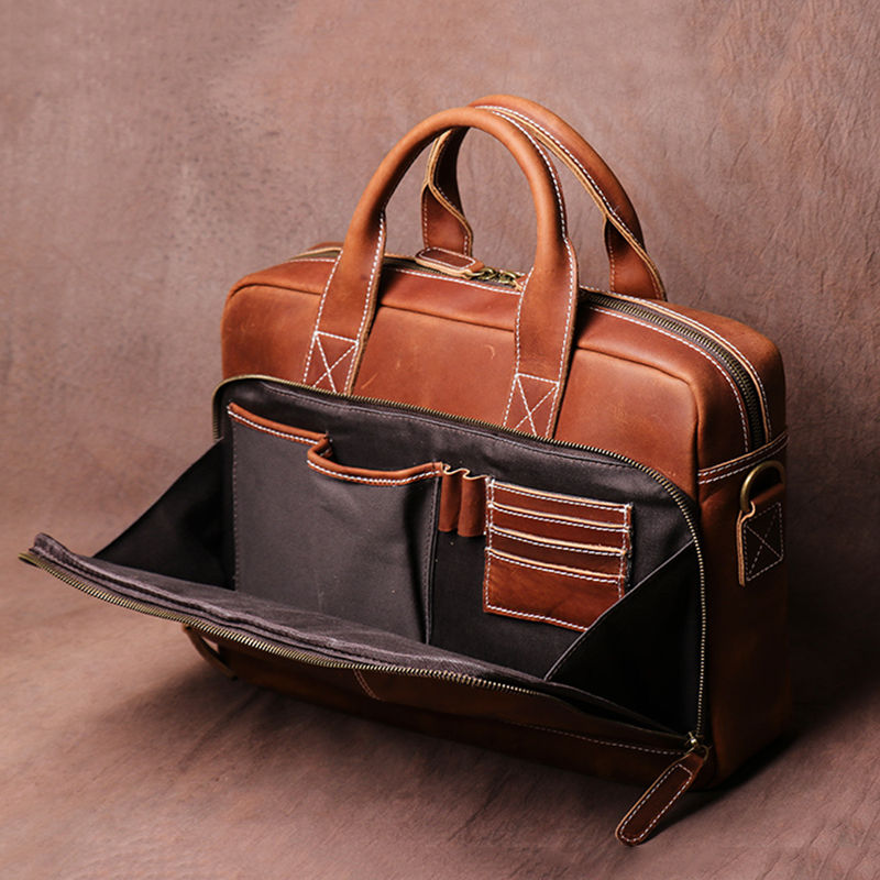 Thumbnail: LEATHFOCUS Men's Genuine Leather Briefcases Man Vintage Messenger Bag 15.6 Inche