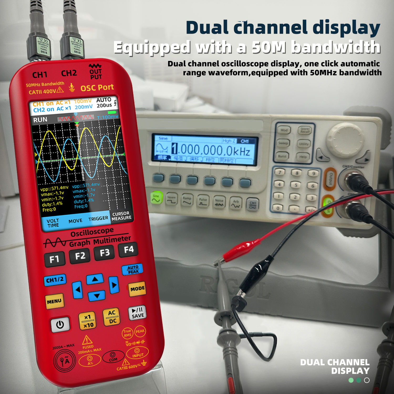 BSIDE. NEW Handheld Oscilloscope 50MHZ*2 280MS/s Graphic Meter Digital Multimete