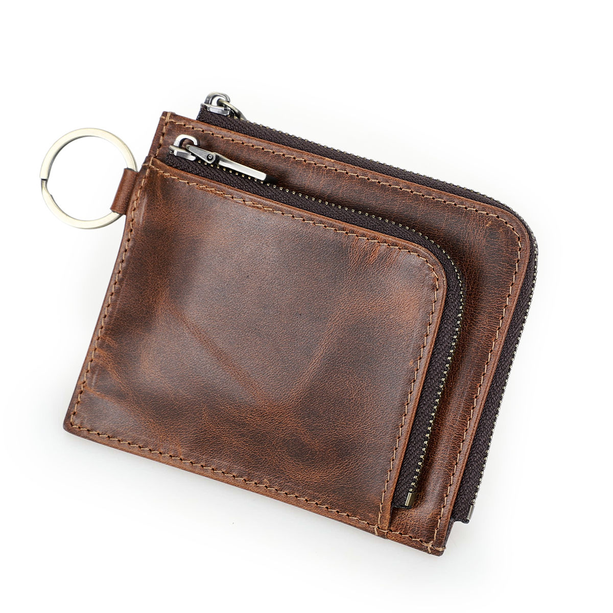 CONTACT'S Genuine Leather Men Short Wallets Full Grain Leather Mini Wallet Key C