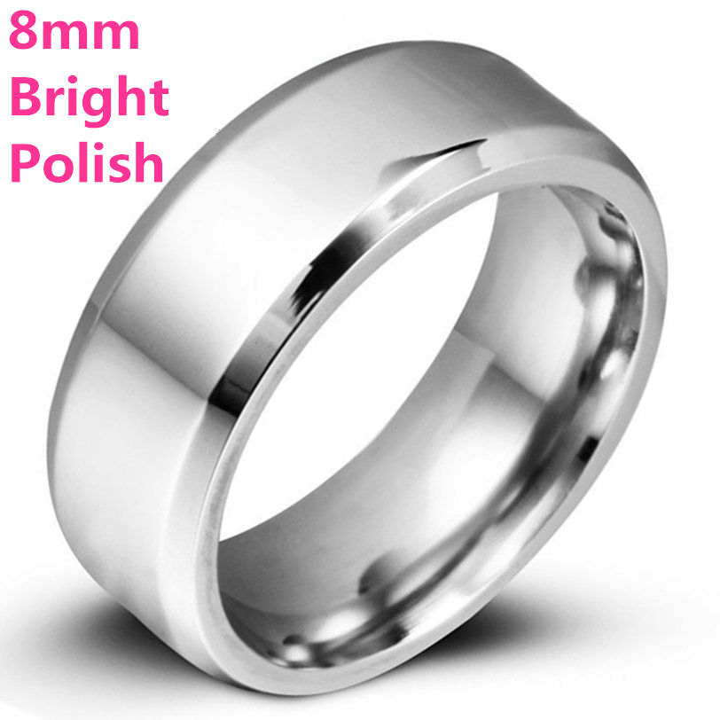 Thumbnail: 4mm 6mm 8mm Bright and Dull Polish Silver Color Titanium Ring For Men and Women 