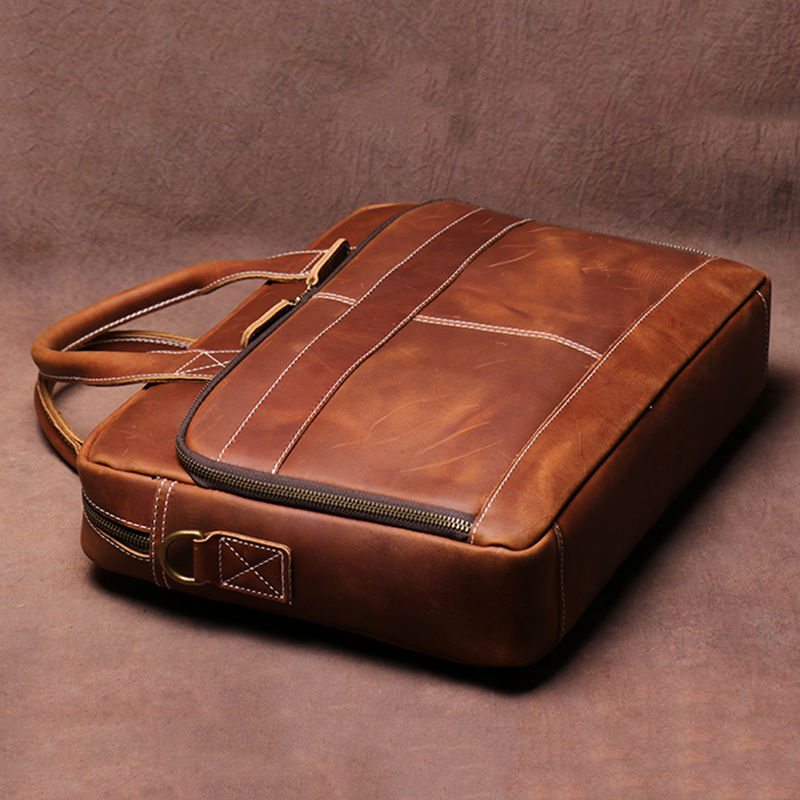 Thumbnail: LEATHFOCUS Men's Genuine Leather Briefcases Man Vintage Messenger Bag 15.6 Inche