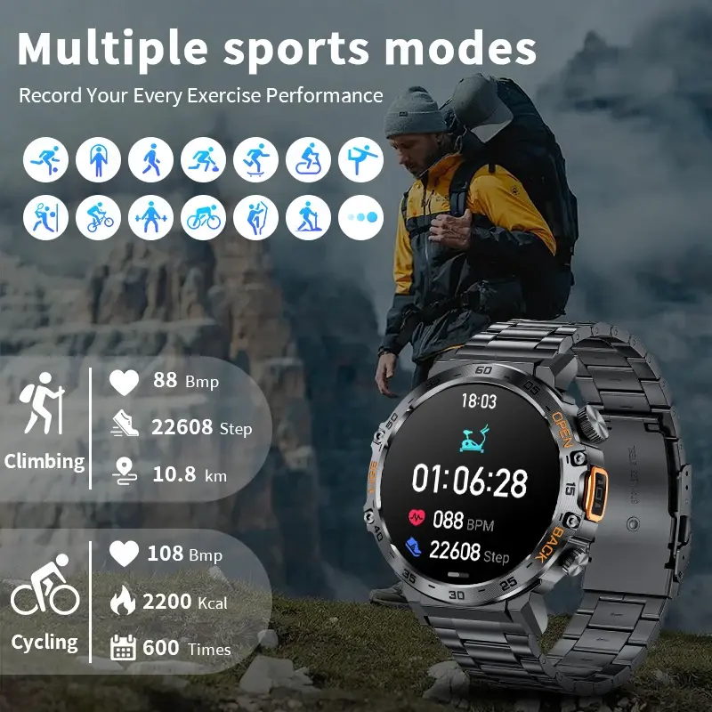 Thumbnail: Smart Watch AMOLED HD Screen Waterproof Sport Fitness Watches Flashlight New Men