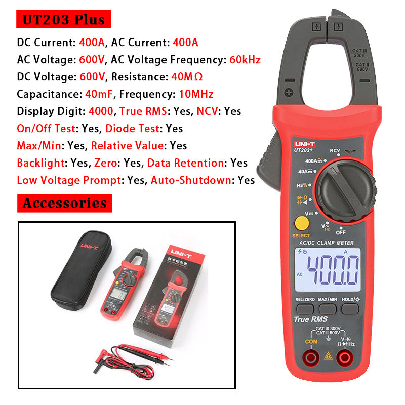 Thumbnail: UNI-T UT210E UT202A UT204 Plus Clamp Meter AC/DC Digital Voltmeter Ammeter 