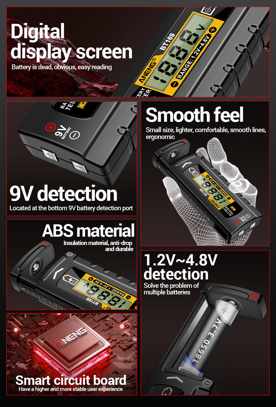 Thumbnail: ANENG BT169 Battery Level Tester Digital Display Screen Multiple Measurements 