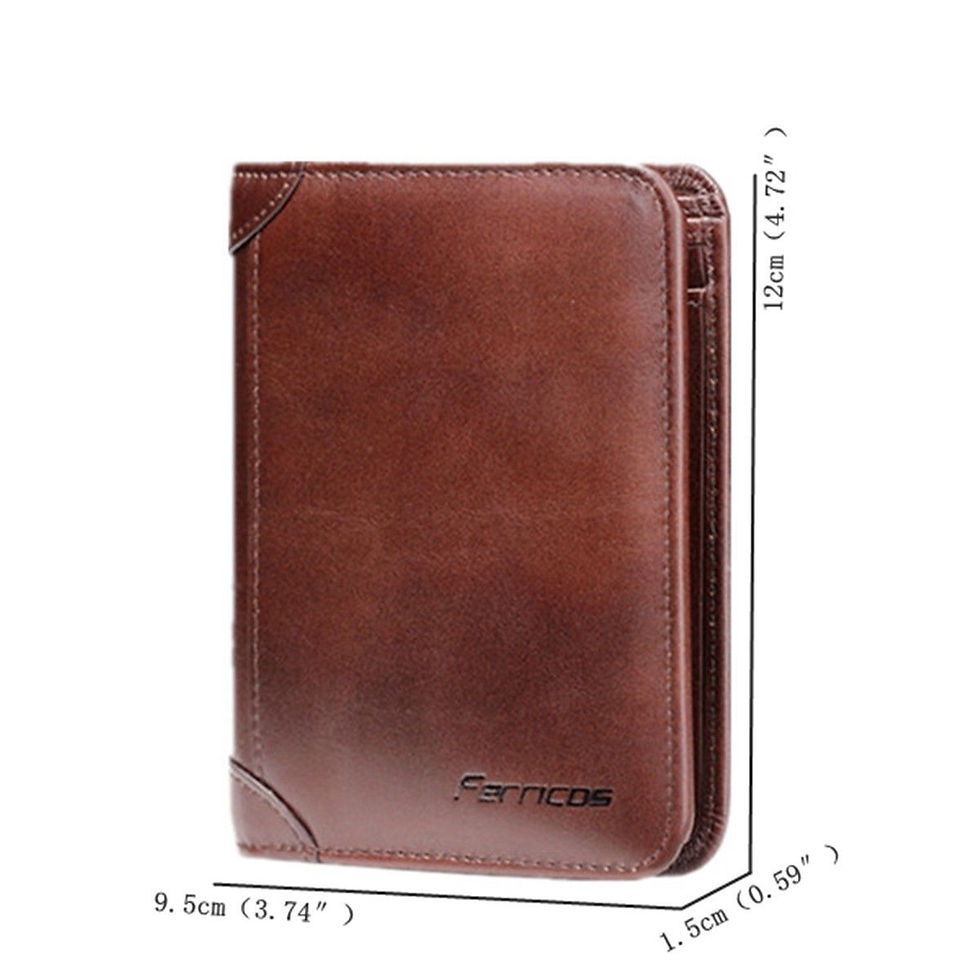 Thumbnail: Men's Vintage 100% Genuine Leather Wallet Short Coin Bag Card Case Trifold Purse