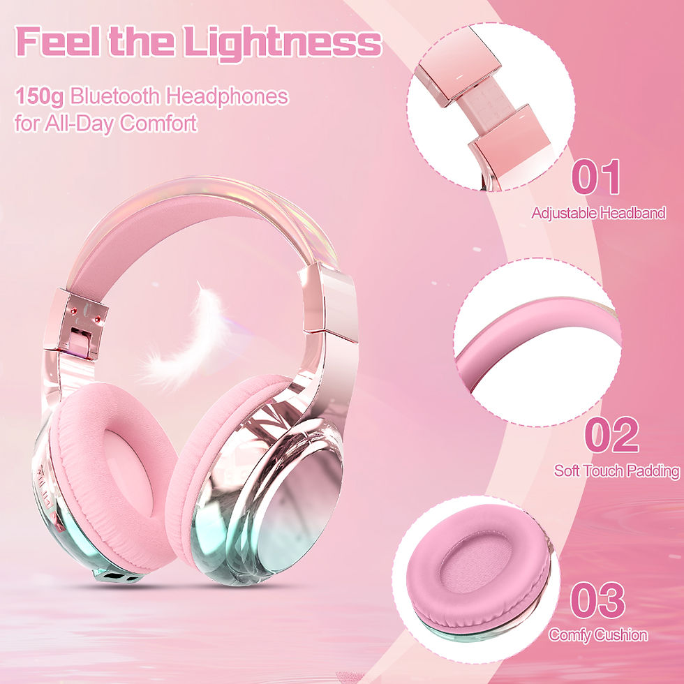 Thumbnail: Glossy Gradient Pink Bluetooth5.3 Headphone For Girl Wireless Headphone with Mic