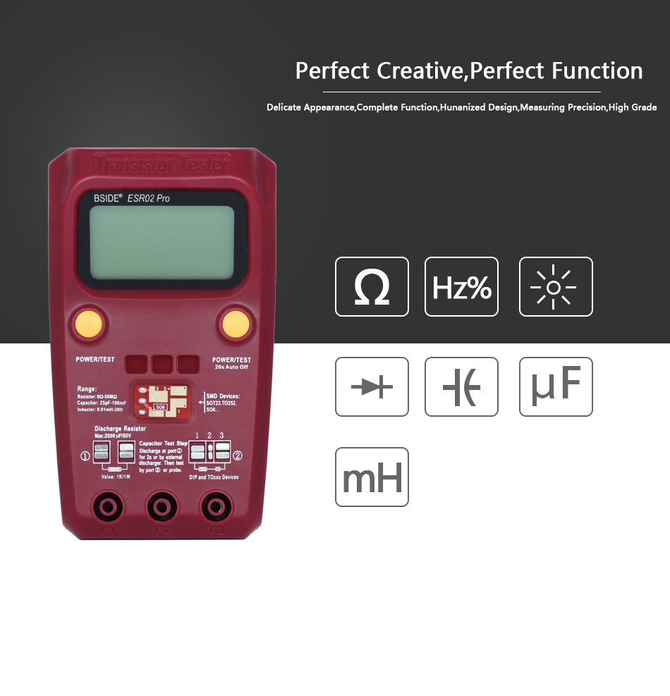 Thumbnail: BSIDE Multi-purpose Transistor ESR/SMD Tester ESR02pro Smart Diode Triode 