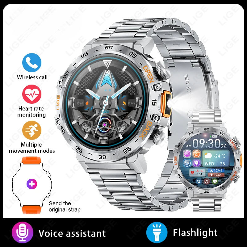 Thumbnail: Smart Watch AMOLED HD Screen Waterproof Sport Fitness Watches Flashlight New Men