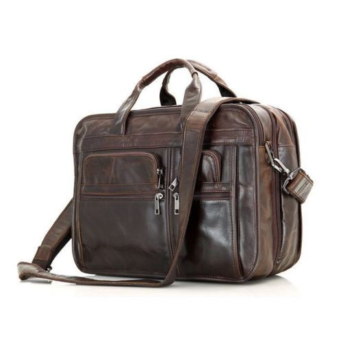 Thumbnail: Genuine Leather Men Handbag Shoulder Briefcase Travel Luggage 15.6'' Laptop Case