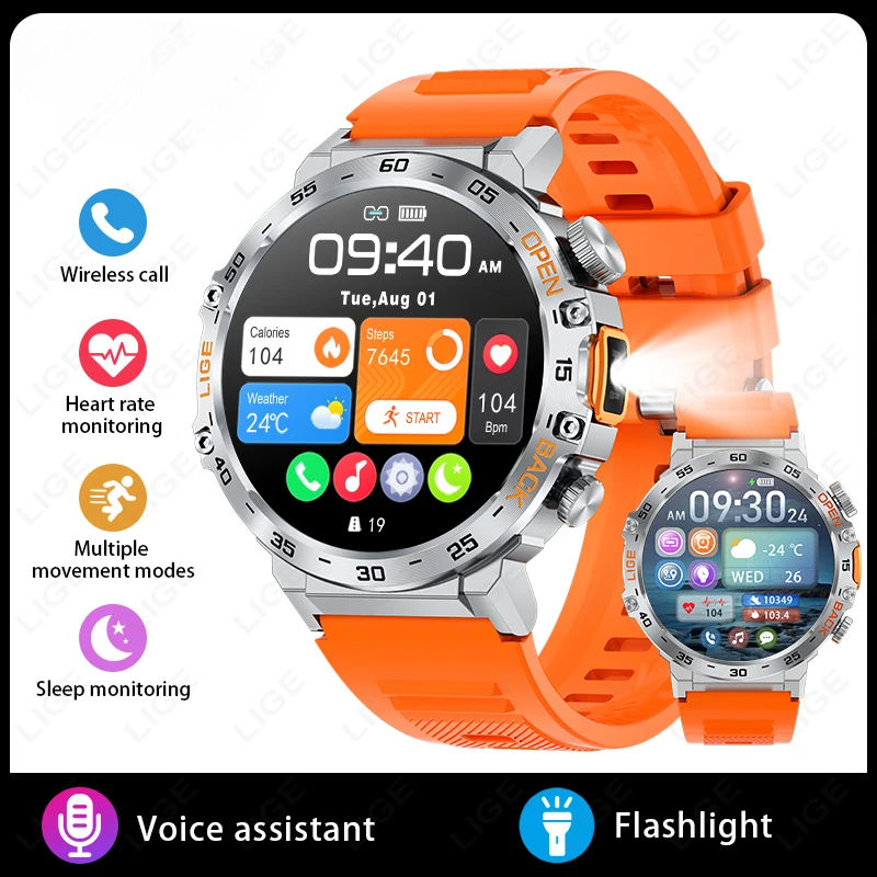 Thumbnail: Smart Watch AMOLED HD Screen Waterproof Sport Fitness Watches Flashlight New Men