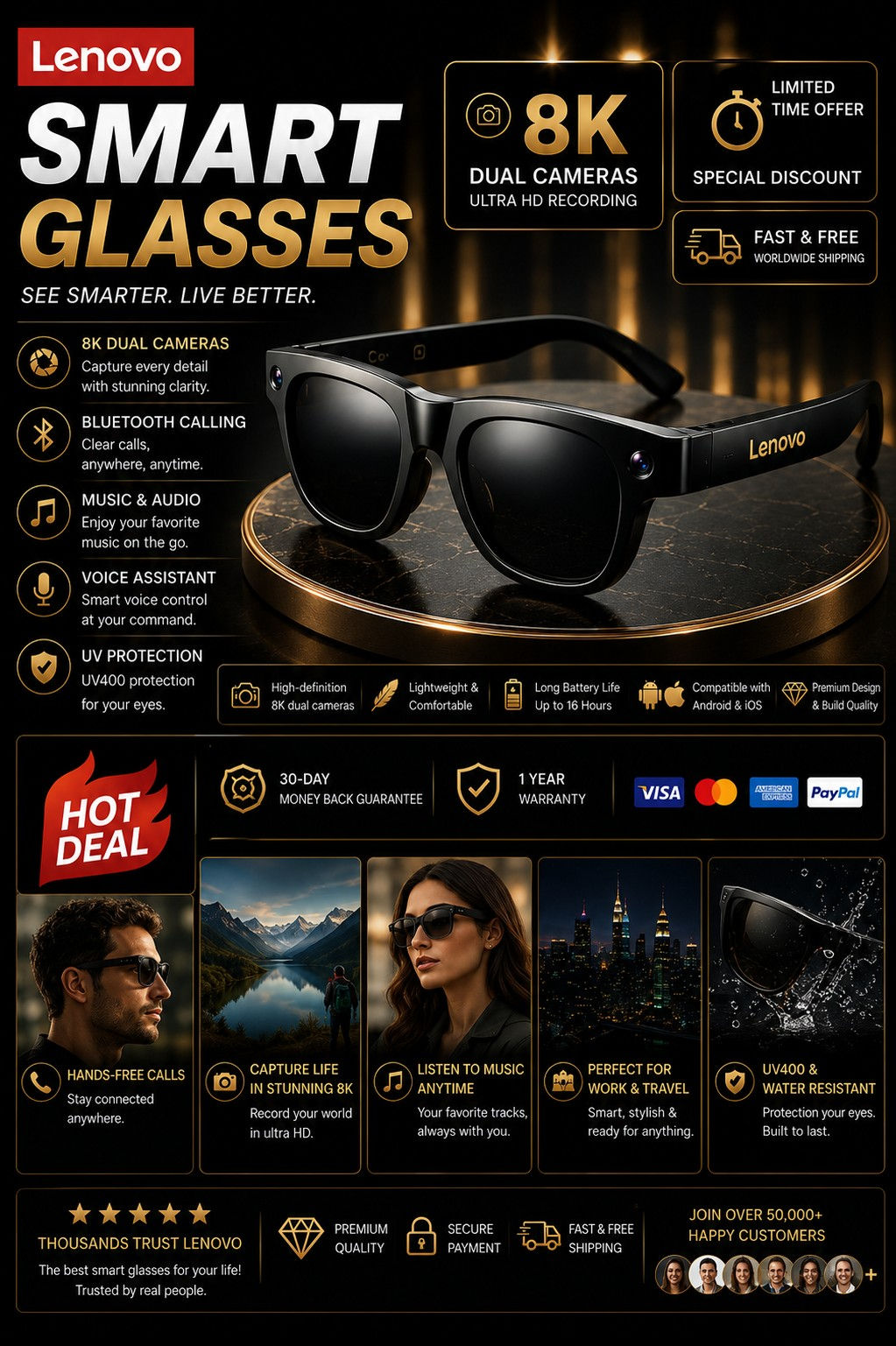 Store1 Smart Glasses AI Translation HD Calling Smart Sunglasses