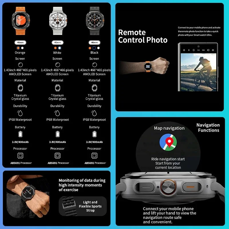 Thumbnail:  Galaxy Watch 7 Ultra GPS Trackr NFC Smart Watch Men Custom Dial 460*460 AMOLED 