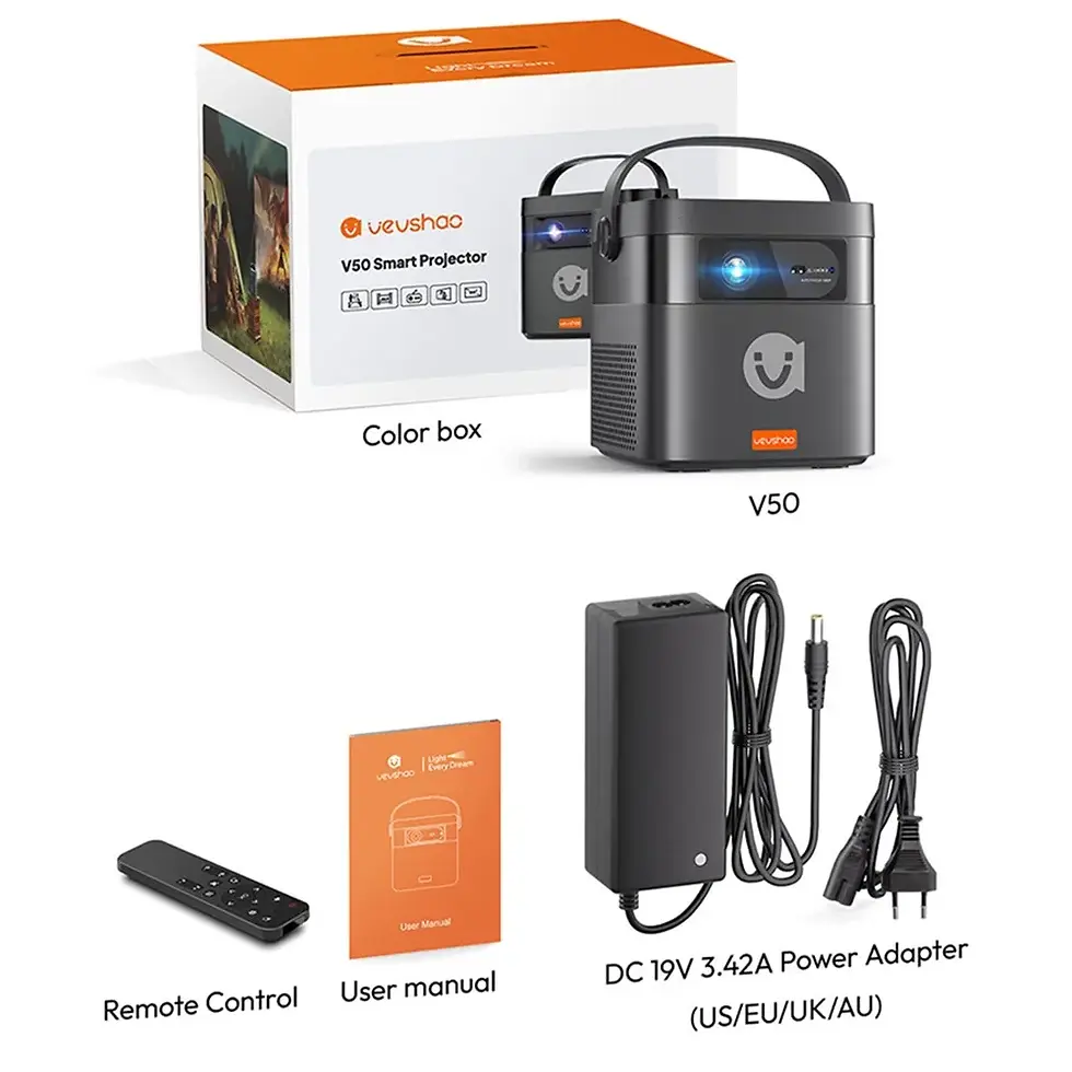 Thumbnail: VEVSHAO V50 Portable Projector 4K 3D WiFi Full HD1080P Built-in 2 x 10W Speakers