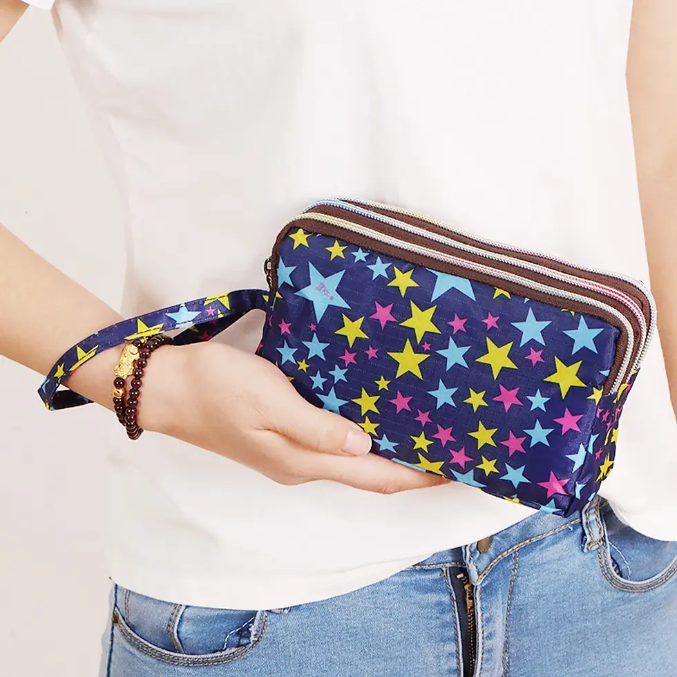 Thumbnail: Luxury Women Floral Long Wallet Nylon Multi Zipper Purse Credit Card Holder Mone