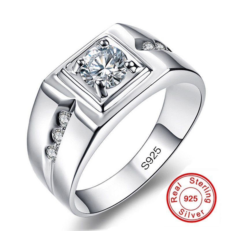 Solitaire male ring 925 Sterling silver 0.5ct AAAAA cz stone Engagement Wedding 