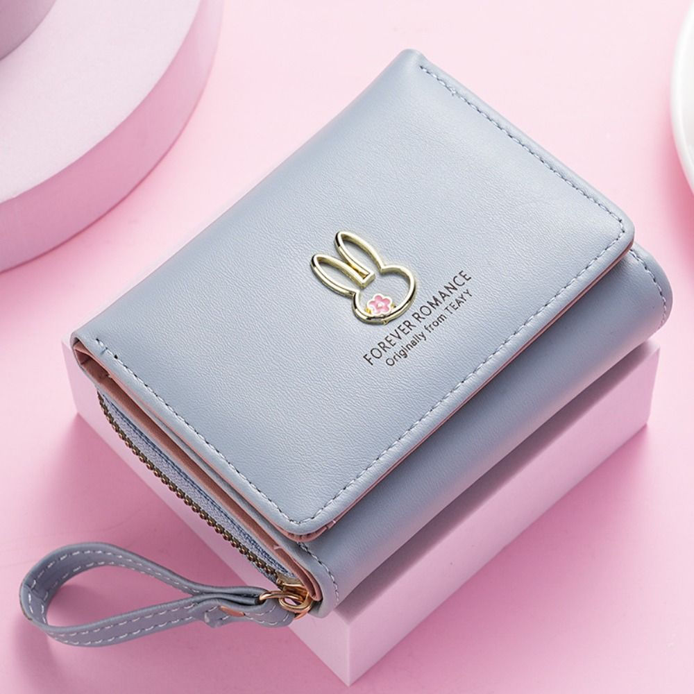 Simple Korean Style Women's Wallet PU Leather Solid color Three-fold Wallet Hand