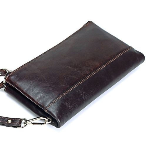 Thumbnail: Men Real Leather Document Briefcase Clutch Portfolio Double Zipper Phone Handbag