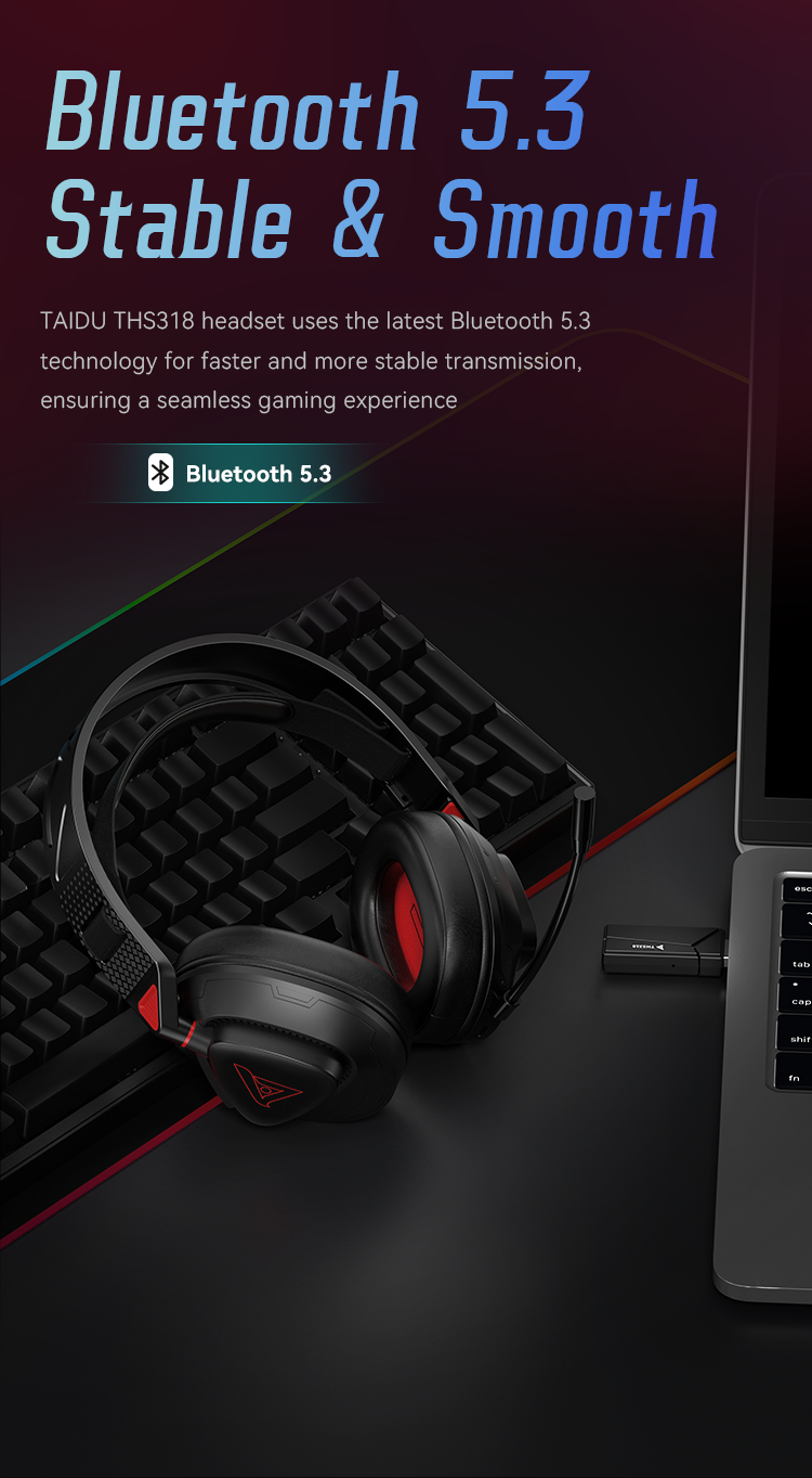 Thumbnail: TAIDU THS318 Hi-Res Gaming Wireless Headphones Dual Mic Headset Bluetooth 