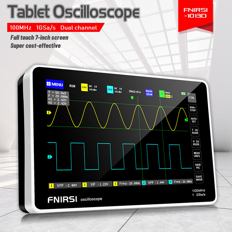 Thumbnail: FNIRSI 1013D 7 Inch Digital Tablet Oscilloscope Dual Channel 100M Bandwidth 1GS 