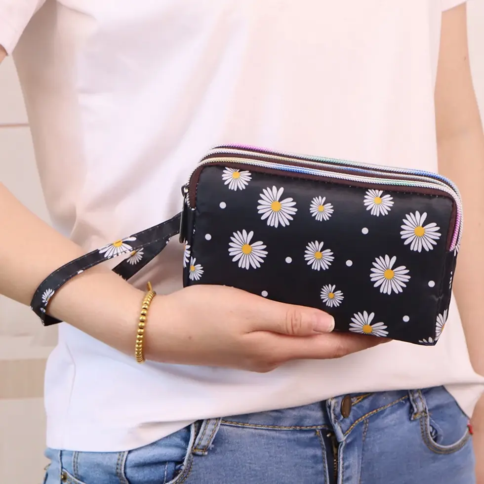 Thumbnail: Luxury Women Floral Long Wallet Nylon Multi Zipper Purse Credit Card Holder Mone