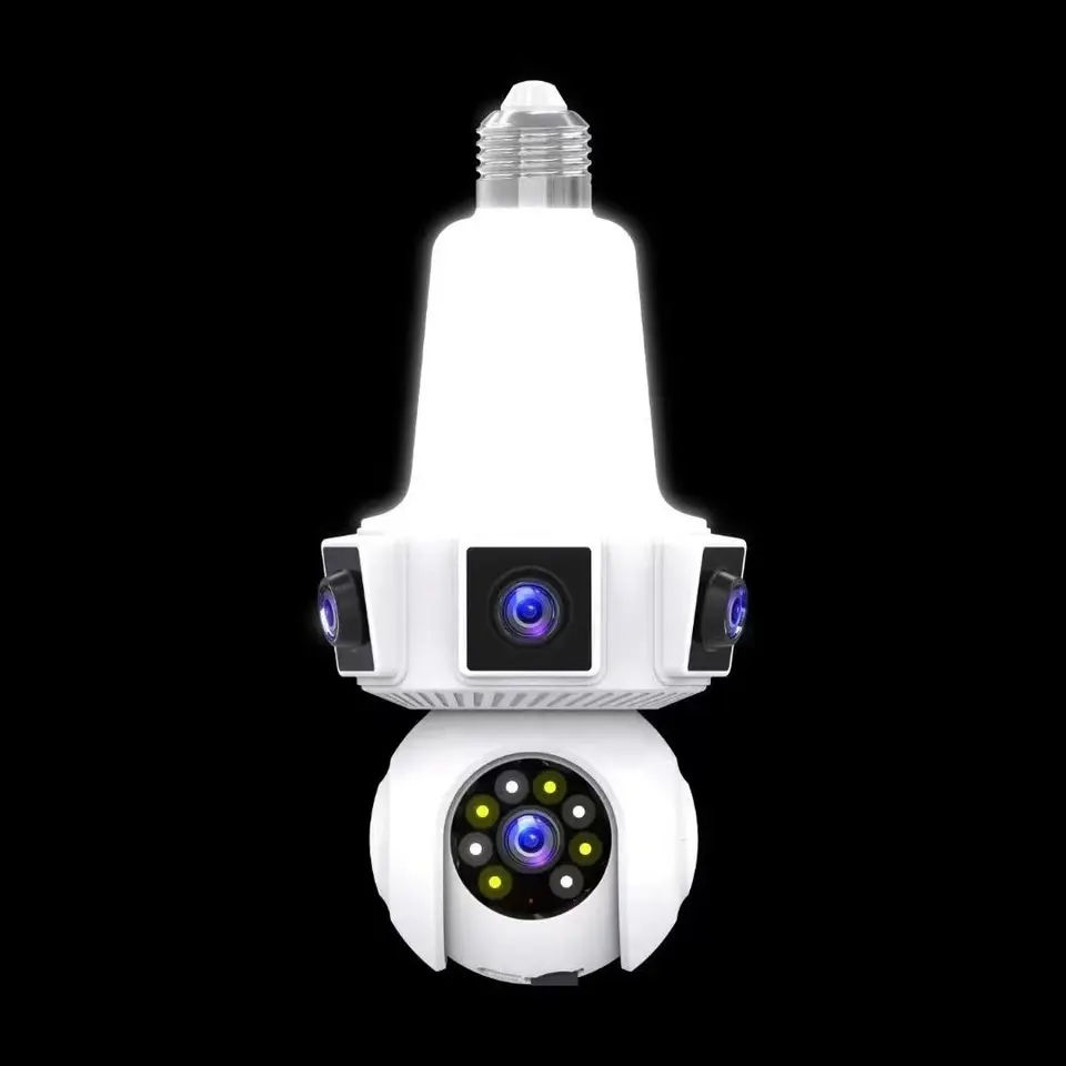 Thumbnail: Three Lens Triple Screen 6MP Wireless Wifi E27 Light Bulb Camera V380Pro 360°  