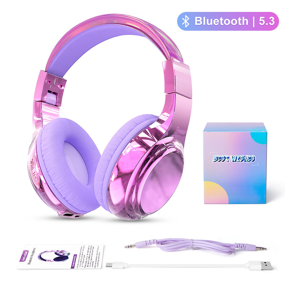 Thumbnail: Glossy Gradient Pink Bluetooth5.3 Headphone For Girl Wireless Headphone with Mic