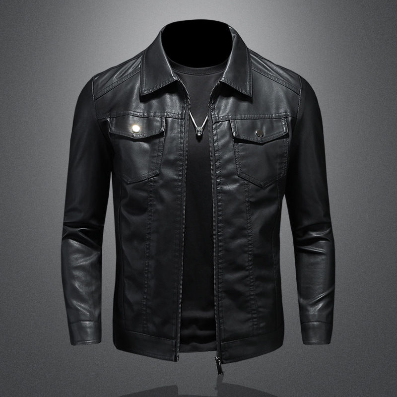 Men's lapel leather jacket autumn oversized slim motorcycle riding suit winter t