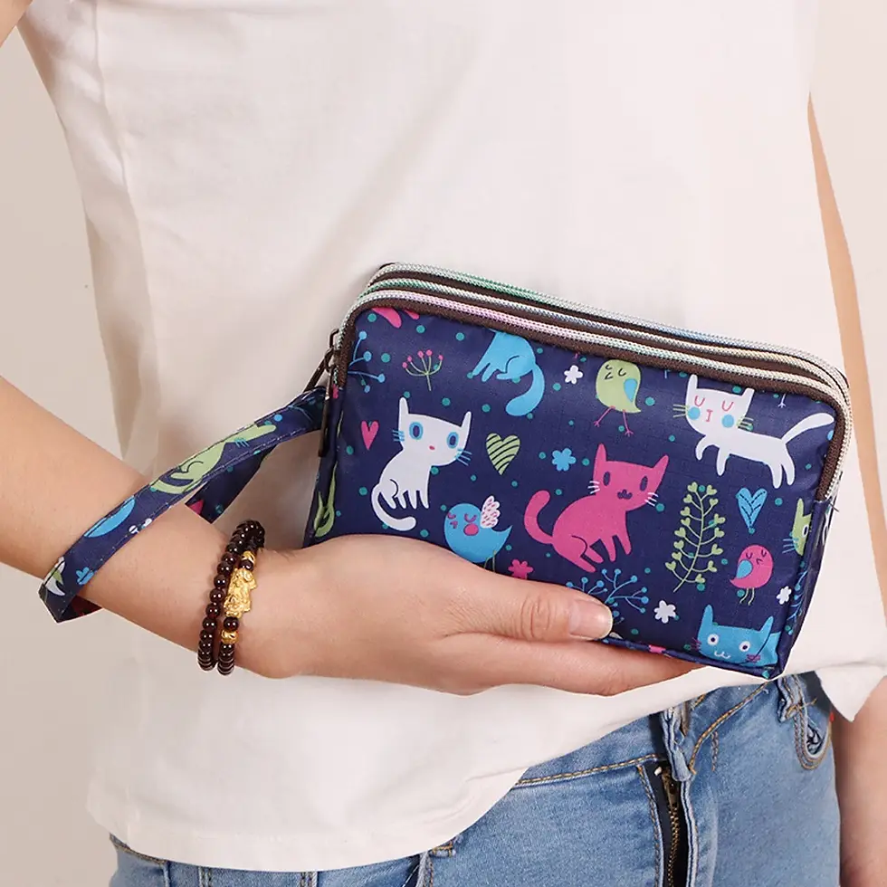 Thumbnail: Luxury Women Floral Long Wallet Nylon Multi Zipper Purse Credit Card Holder Mone