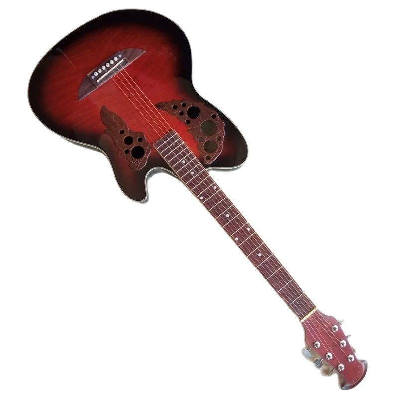 Round Back Acoustic Guitar with Small Flaws Flame Top High Gloss 6 Strings 38"