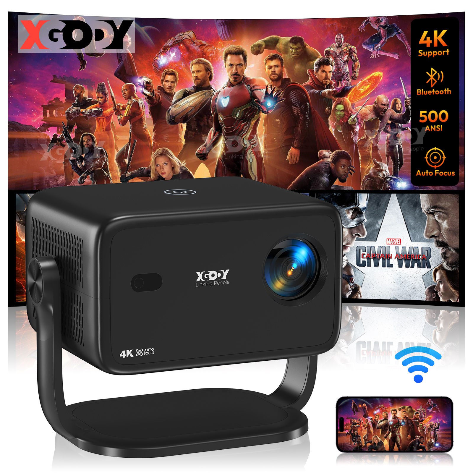 XGODY 4K Mini Beamer HD LCD-Beamer Autofokus 5G WiFi Projektor Heimkino Multimed