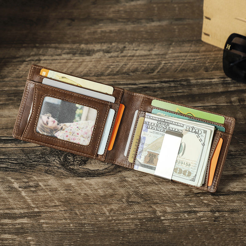 Thumbnail: CONTACT'S Genuine Leather Men Wallet Slim Money Clip RFID Ultra-thin Card Holder
