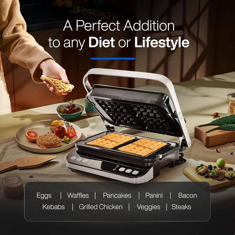 Thumbnail: Total Package 6-in-1 Digital Indoor Grill, Waffle Maker, Panini Press, Griddle, 