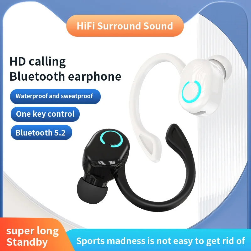 Thumbnail: Bluetooth 5.2 Business Wireless Headphone Ear-Hook Mini HIFI Bass Noise Cancelli