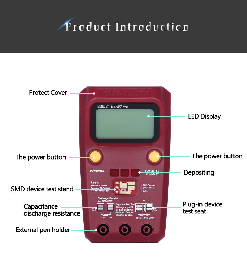 Thumbnail: BSIDE Multi-purpose Transistor ESR/SMD Tester ESR02pro Smart Diode Triode 