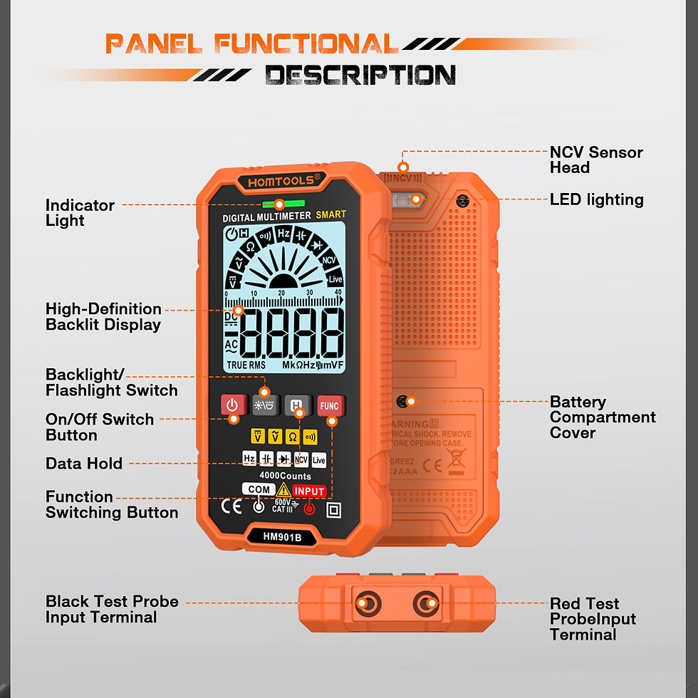 Thumbnail: HOMTOOLS HM901 Smart Multimeter Digital AC DC 4000 Counts Voltage Meter True RMS