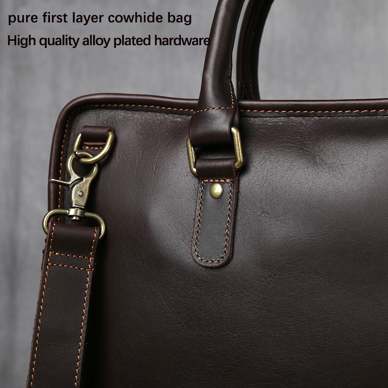 Thumbnail: NZPJ Retro Men's Briefcase Leather Laptop Bag Top Layer Cowhide Casual Handbag 1