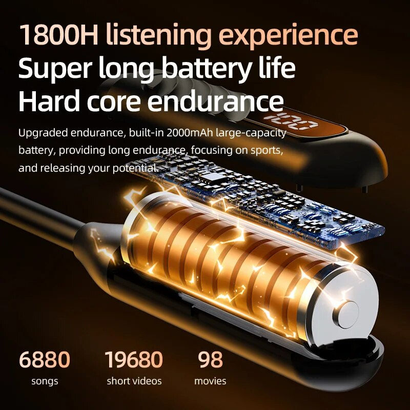 Thumbnail: BT8 Wireless Earphones Bluetooth V5.3 Neckband Headphones LED Super Power Waterp