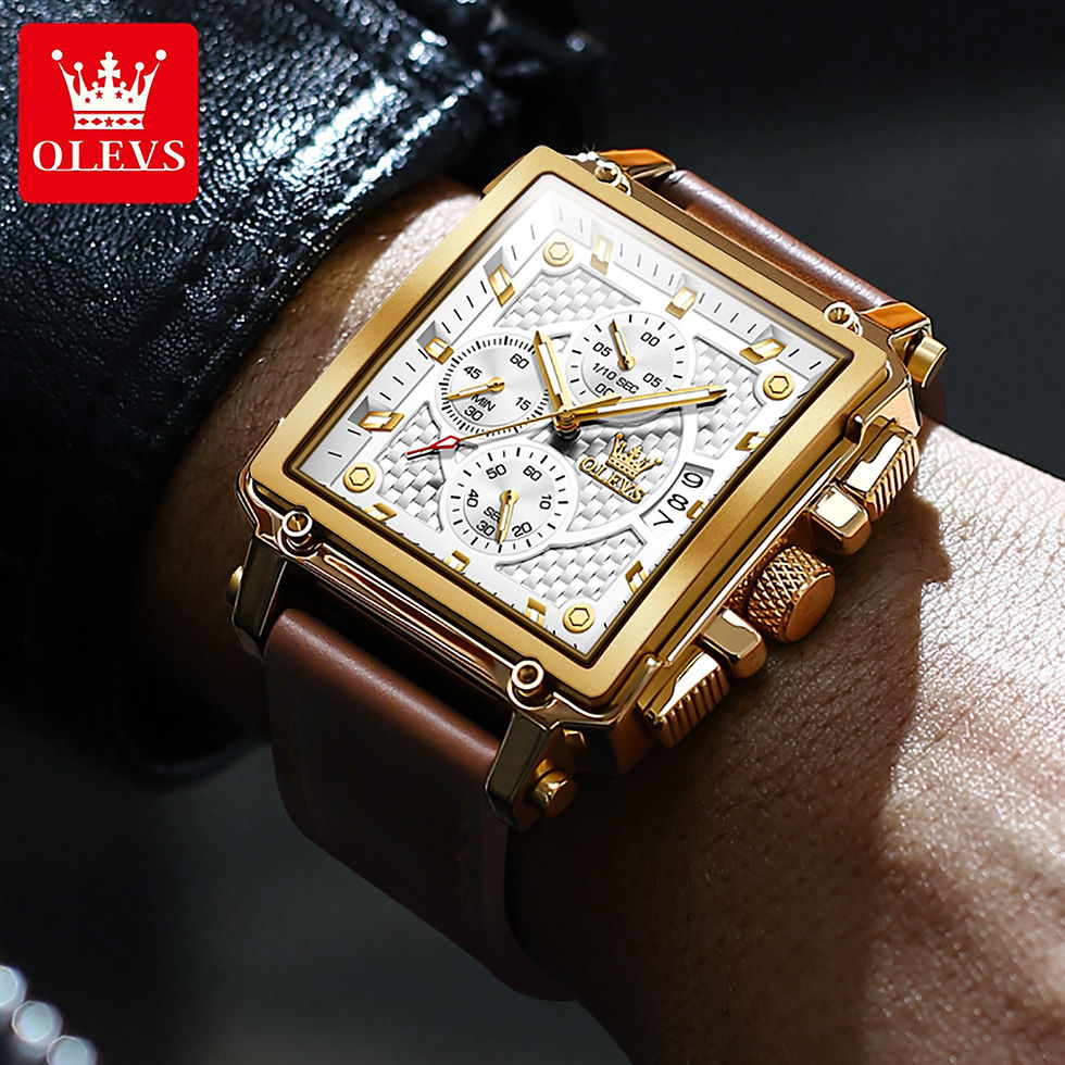 Thumbnail: OLEVS Men's Top Brand Square Quality Quartz Wristwatch Chronograph Waterproof 