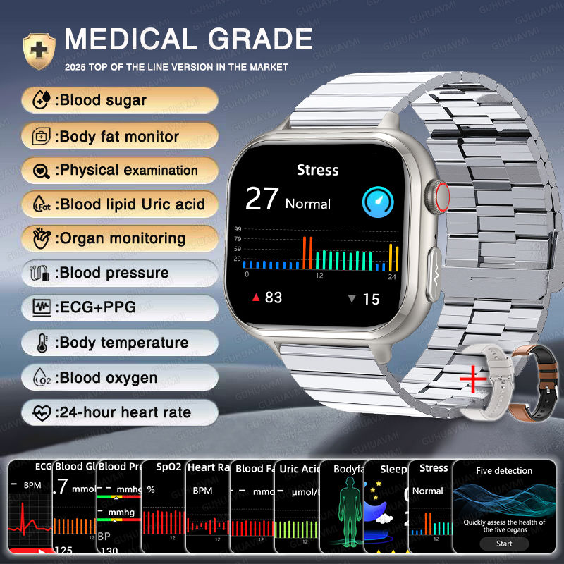 Thumbnail: Galaxy Medical grade Smart Watch Men ECG+PPG Blood Glucose Uric Acid Blood