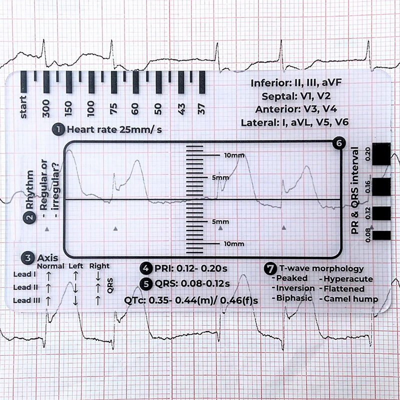 Thumbnail: Ecg 7 Step Ruler Ruler Card For Ecg/ekg Interpretation Portable Pocket Ekg Refer