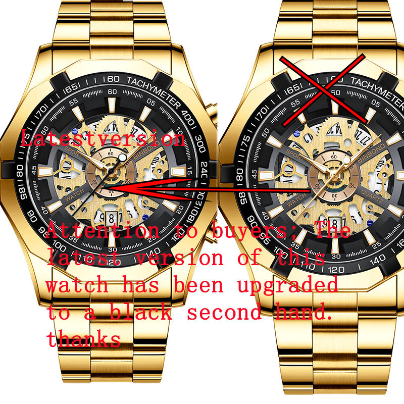 Thumbnail: BINBOND Mens Quartz Watches Top Brand Luxury Stainless Steel Waterproof Hollow O