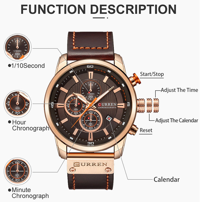 Thumbnail: CURREN Brand Watch Men Leather Sports Watches Men's Army Military Quartz Wristwa